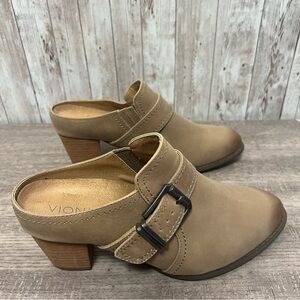 Vionic Cheyenne Tan Mules Clogs Stacked Heel 7
